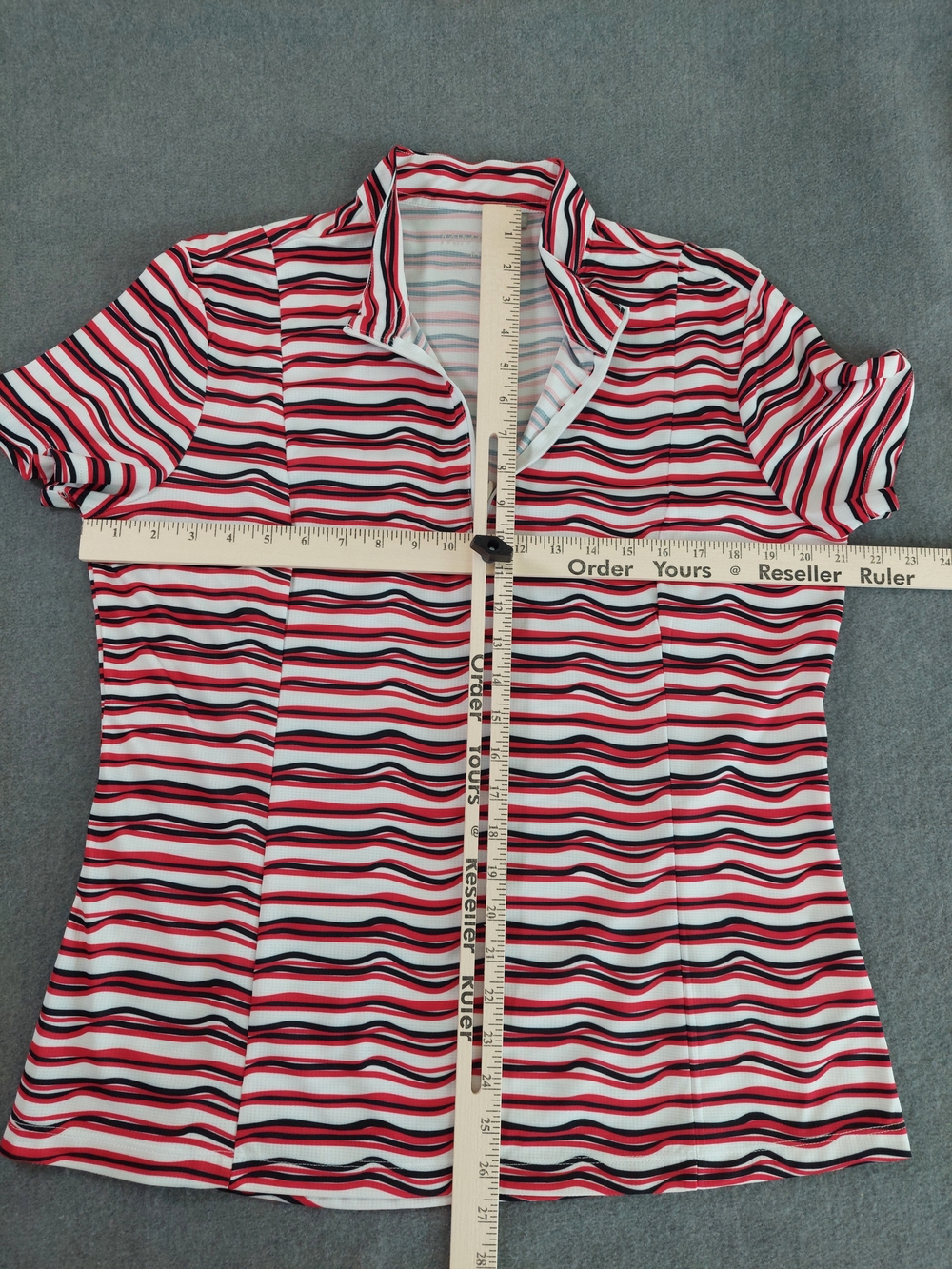 Mimosa by Nivo Golf Polo Top XL Red Black White Wavy Stripe Quarter Zip Shirt - Picture 3 of 8